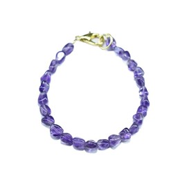 African Amethyst 6-7 mm Nugget Tumble Shape Smooth Cut Gemstone Beads 7 Inch Stacking Bracelet with 925 Sterling Silver - Gold Plated Lock Gemstone Clasp Bracelet - Link Chian Bracelet for Men /