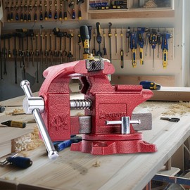 AROEDVISE Home Vise 4-1/2" Jaw Width Bench Vise with a 3 Inch Jaw Opening Home Vise for Woodworking, Drilling, Cutting Cast Iron Red