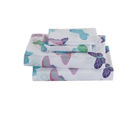 Linen Plus Sheet Set for Girls/Teens/Adults Butterflies Purple White Green Turquoise Pink Butterfly Flat Sheet Fitted Sheet and Pillow case Twin Size New