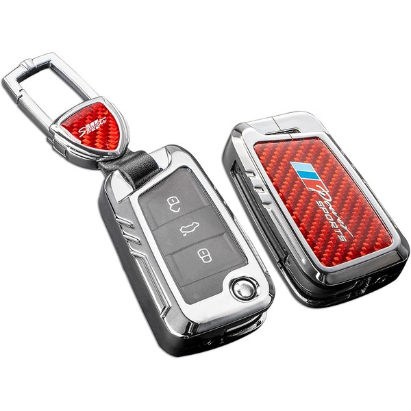 SLAKNOK for Volkswagen Key Fob Cover with Keychain,Real Carbon Fiber