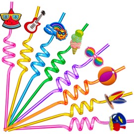24 Summer Pool Drinking Straws for Kids, Pool Party Decorations Supplies, Pool Party Favors for Kids Birthday, Crazy Silly Straws for Beach Theme Party Decorations (Summer Pool)