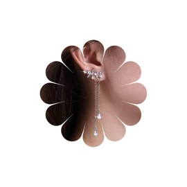 Inateannal Boho Crystal Flower Ear Climber Earrings Silver Tears Rhinestone Drop Earrings Long Crystal Chain Tassel Earrings CZ Flower Crawler Stud Earrings Jewellery for Women and Girls, Zinc, No