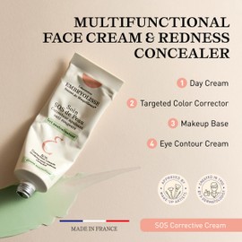 Embryolisse SOS Corrective Cream, Anti-Redness Face Moisturizer and Color-Correcting Makeup Primer with Hyaluronic Acid. Vegan, 1.01 fl. oz.