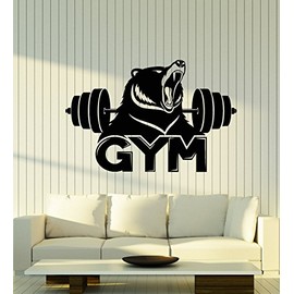Vinyl Wall Decal Gym Logo Fitness Barbell Bear Predator Animal Stickers Large Decor (2789ig) Black