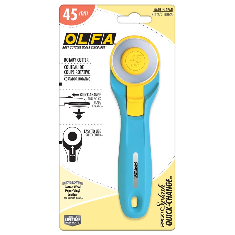 Olfa RTY-2/C Splash Rotary Cutter, Aqua, 45 mm, Turquoise