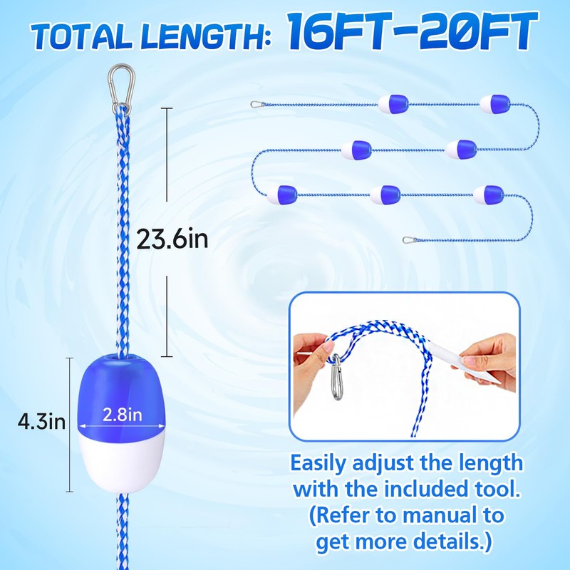 16ft -20ft Adjustable Pool Safety Rope with Floats, Floating Pool