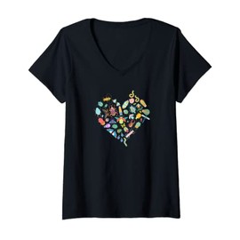 Womens Love Bug Colorful Heart Shaped Insects Cute Creepy Crawlies V-Neck T-Shirt