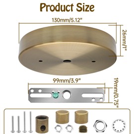 Biaungdo 5 Inch Ceiling Lighting Canopy Kit, Gold Pendant Light Canopy Kit Metal Chandelier Ceiling Light Plate Cover with All Mounting Hardware for Chandelier Pendant Lighting Fixtures