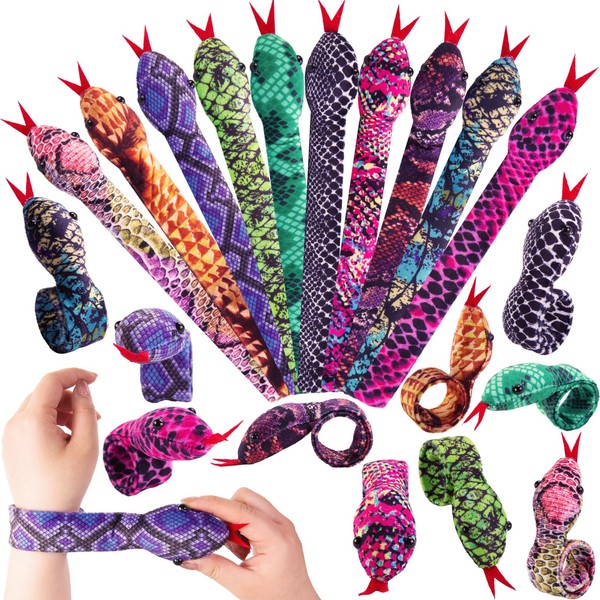 Shindel 10PCS Snake Slap Bracelets, Stuffed Snap Bands Reptile Snap