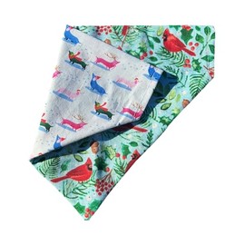 Christmas Bandana | Blue | Dogs | Birds | Winter | Snow | Reversible Dog Bandana | Slip Over The Collar Bandana | For Small Medium Or Large Dogs (L/XL, Dogs and Birds)
