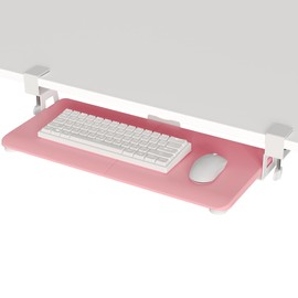 BONTEC Keyboard Tray Under Desk, Pull Out Keyboard & Mouse Tray with C-clamp, 25.6 Excluding Clamps (30 Including Clamps) x 11.8 Inch Steady Slide-Out Computer Drawer for Typing, Pink