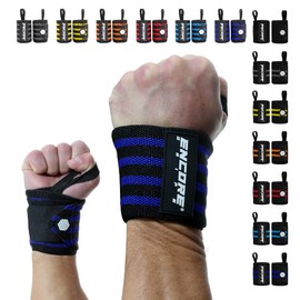Encore Grips® Wrist Wraps for Bodybuilding, Weight Training, Crossfit, Strength Training Bandage, Wrist Support for Fitness, Wrist Support, Wrist Guards, Wrist Wraps (Black-Blue-V2)