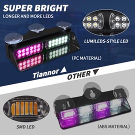 Tiannor Emergency Dash Strobe Lights,Purple White Safety Flashing Windshield Visor Light Bars,Traffic Advisor Light Bar for Funeral procession vehicles, Tow/Plow Trucks Cars(2x9 inch, 48LEDs)