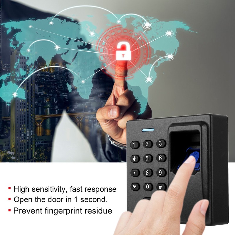 Access Control System Keypad Fingerprint Card Reader Password Black DC12V