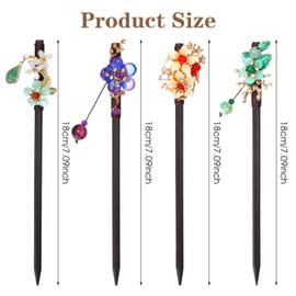 Jeffdad Pack of 4 Wooden Hair Sticks, Chinese Hairpin with Flowers and Tassels, Vintage Hair Sticks for Women Girls Hair Accessories