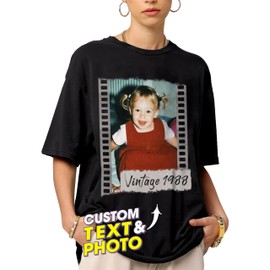 H-DEWALL Custom Vintage Shirt with Photo and Year Birthday Custom Shirt with Picture Shirts Custom Face Tshirt Vintage Tees Custom Gift for Birthday Christmas Thanksgiving