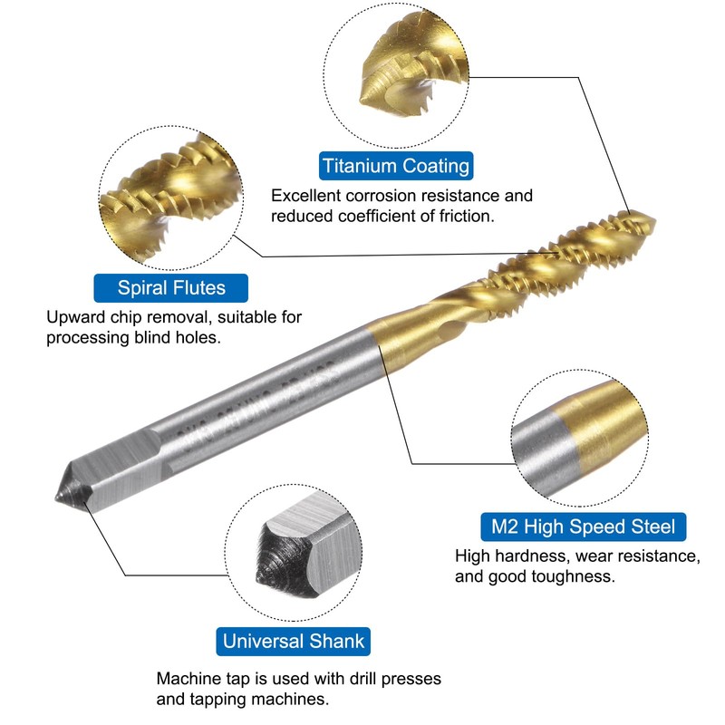 sourcing map Spiral Flute Thread Taps, 3/16-28 UNF 2B Screw