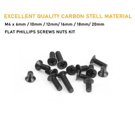BinifiMux M4 Flat Head Screws and Hex Nuts Phillips, Countersunk Machine Screws, 220pcs (6 Sizes) Black Bolts Nuts Assortment for TV Stand, Computer Repairing, DIY