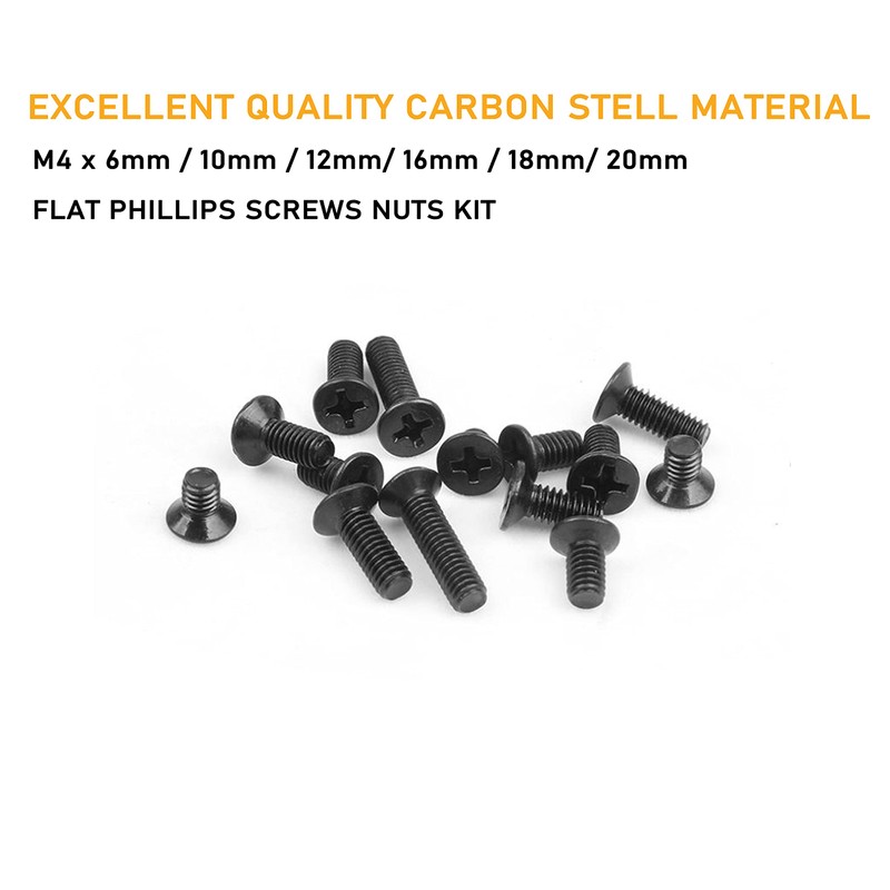 BinifiMux M4 Flat Head Screws and Hex Nuts Phillips, Countersunk