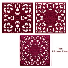 SPUVGVC Silicone Trivets for Hot Dishes-Pots&Pans, Square Multi-Use Carved Trivet Mat, Insulated Silicone Mats, Flexible Trivet Mat for Countertop&Tabletop, Silicone Pot Holders Pads Set 3 Melort Red