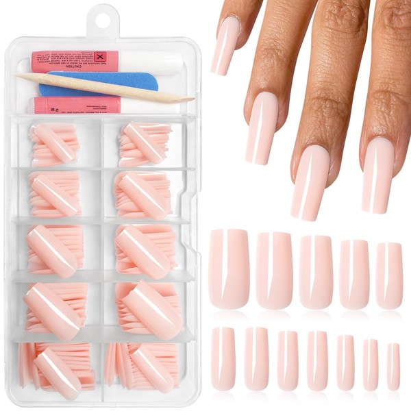 EternalClassic Nude Medium Press on Nails Square, Glossy Square Press