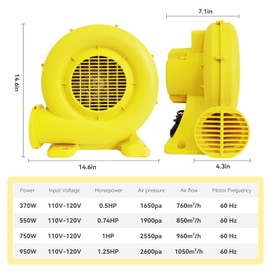 Bounce House Blower for Inflatables, 950W 1.25HP Powerful Inflatable Blower Portable Fan Pump for Inflatable Bouncy Castle, Bubble House, Jump Slides, Water Slide
