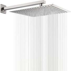 GGStudy Rain Shower Head Brushed Nickel with Extension Arm 16 Inch Square Shower Head with 16 Inch Shower Arm Large Stainless Steel Rainfall Showerhead Waterfall Full Body Coverage