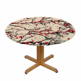 YINRON Cherry Blossom Round Tablecloth Japanese Nature Branch Flowers Waterproof Oil-Proof Table Cover Table Cloth For Indoor Dining, Outdoor Picnic Parties, Camping ,Fits For Table 40-44"