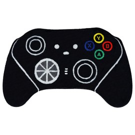 Funny Gamepad Shaped Bath Mat Small Cool Bath Rug Cute Non-Slip Absorbent Soft Bathroom Rug for Bathroom Kids' Room Decor 17.7"x28.3", Black