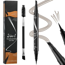LOPHE Microblading Augenbrauenstift, Augenbrauenstift Wasserfest 2-in-1 mit 4 Gabelspitze Applikato und Augenbrauenpinsel, 02# Dunkelbraun