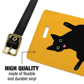 Black Cat Lifting Leg and Licking Luggage ID Tags Carry-On Cards - Set of 2