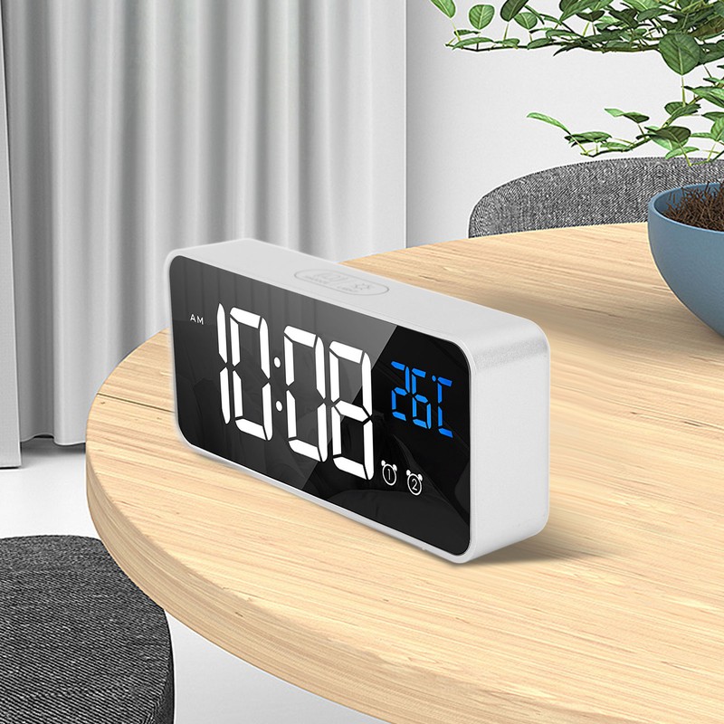 Mirror LED Alarm Clock Two Sets of Alarm Rechargeable Voice