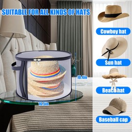 Veki 2pack Clear Hat Organizer for Closet, Hat Boxes for Women Storage With Dustproof Lids, Hat Box for Travel and Storage, Cowboy Hat, Stackable Round Brim Hats Organizer Bag Container (Gray)