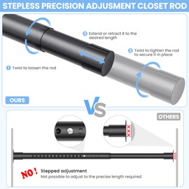 Closet Rods for Hanging Clothes, 17 to 99 Inch Stepless Adjustable Closet Rod, 1.3 Inch Diameter Metal Heavy Duty Closet Hanging Rod for Closet Wardrobes Laundry RV