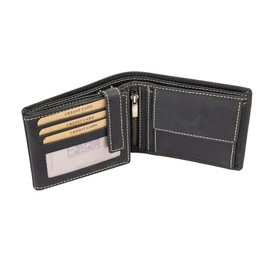 LEAS Men's Wallet Natural Landscape Format in Real Leather Vintage Collection 12.5 x 9.5 x 3 cm (W x H x D), black, Vintage Style