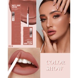 Matte Liquid Lipstick,1Pcs High Pigmented Color Lip Stain Tint,Super Velvet Matte Lip Gloss, Up to 16H Wear, Long Lasting Waterproof Smudge-proof Non Sticky Lip Gloss Makeup, Gift for Women -02#Orange