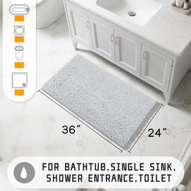 Yimobra Chenille Bathroom Rugs - 32"x20" Super Luxury Soft & Absorbent Quick Dry - Non Slip Bath Mat for Tub Shower - Machine Washable - Silver