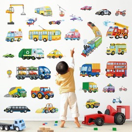 wondever Transport Car Wall Stickers Truck Construction Vehicles Wall Art Decals for Boys Room Kids Bedroom Playroom