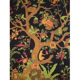 Tree of Life Tab Top Curtain-Drape-Door Panel-Black/Cream by India Arts
