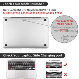 HOHAIYOO Compatible with MacBook Pro 13 inch Case M2 2024 2023 2022-2016 A2338 M1 A2251 A2289 A2159 A1989 A1706, Plastic Hard Shell Case & Keyboard Cover & Screen Protector &Webcam Cover, Bows-b