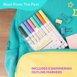 DoodleDazzles Shimmer Markers Set, Double Line Outliner Marker, Metallic Pens, Gifts for Girls, Boys, Kids, Women, etc., School Supplies Great For Drawing, Craft, & more, 20 ct