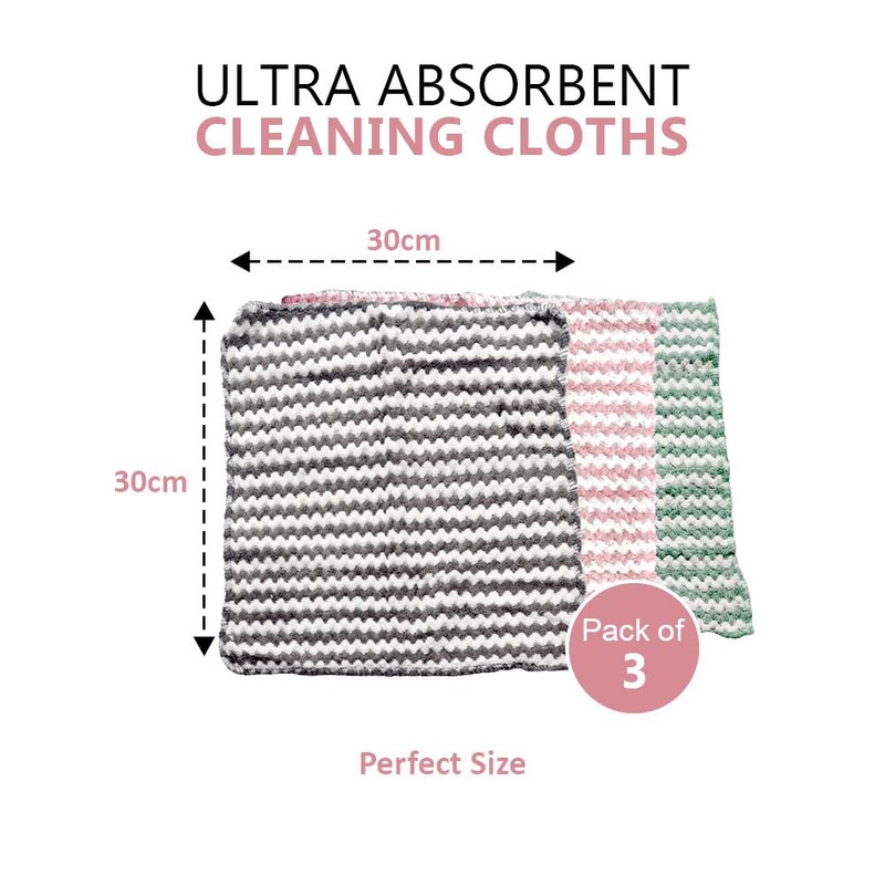 Ultra Absorbent Cleaning Cloths 3-Pack – Machine Washable Microfiber Cloths