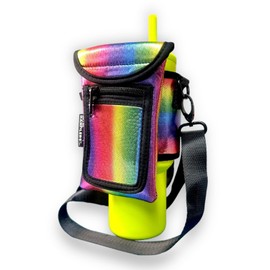 Lit Handlers Around Drink Wrap with Pocket Purse - Versatile Water Bottle Holder with Strap, Ideal for Gym, Travel, Running - 30-40oz Tumbler, Carrier Bag, Radiant Rainbow