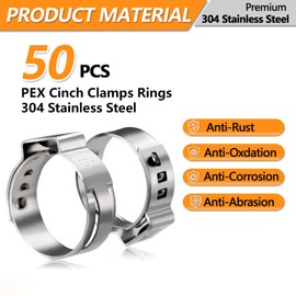 50 Pack 3/4 Inch PEX Cinch Clamps - Stainless Steel Crimp Rings for PEX Tubing, Pipe Fitting Connections, Plumbing, and Heating Systems (23.5mm)