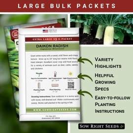 Sow Right Seeds - Bulk Japanese Minowase Daikon Radish Seeds for Planting - 15 Grams, 1000 Seeds - Non-GMO Heirloom Jumbo Pack with Instructions to Plant a Home Vegetable Garden - an Abundant Harvest