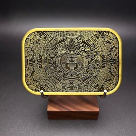 Aztec Calendar Belt Buckle – Native Indian Calendario DEL SOL – 3.5" x 2.25" Zinc Alloy - Color: Silver