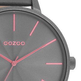 Oozoo Timepieces Women's Watch, Women's Watch with Leather Strap, High-Quality Watch for Women, Elegant Analogue Women's Watch in Round, Smoke Grey Smoke Grey /Pink Shell, Strap.
