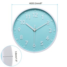 PATIKIL 8 Inch Wall Clock, 3D Number Quartz Battery Operated Silent Non-Ticking Round Wall Clocks for Office Bedroom Decorative, Light Blue