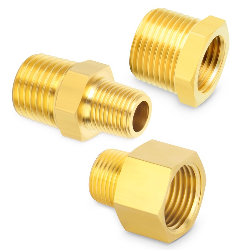 GASHER 6PCS Brass Pipe Fitting, Hex Bushing, Reducer Adapter, Reducing