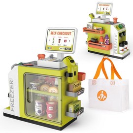 Simulated Cash Register Toy Set, 48pcs/set Pretend Play Set, Including Coffee Machine, Calculator, Shopping Bag, Scanner, Credit Card, Play Food